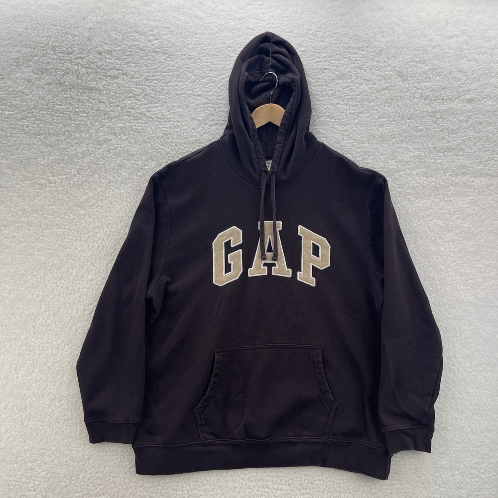 Gap Hoodie Mens XXL Brown Pullover Sweater Spell Out Logo Y2K Earth Tone Kanye